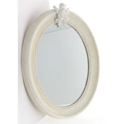 Miroir ovale entourage blanc à décor d'u