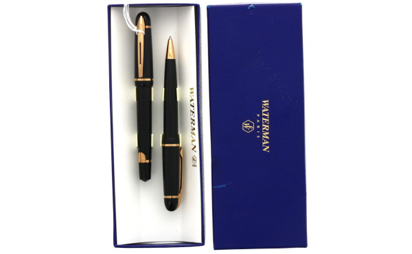 WATERMAN - Parure noir et or, roller et 