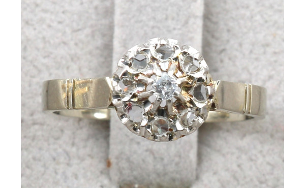 Bague ancienne en or gris 18 cts et plat