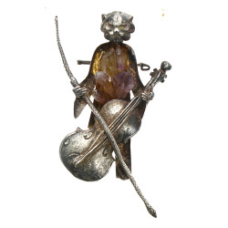 Importante broche chat au violoncelle en