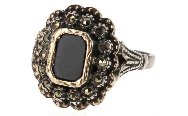 Bague en argent 925ème, onyx noir et mar