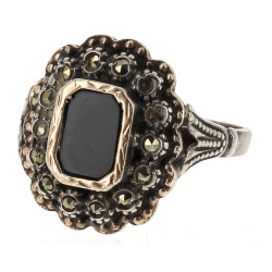 Bague en argent 925ème, onyx noir et mar