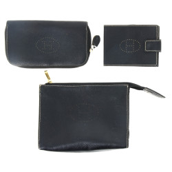 Petite maroquinerie en cuir noir, motif 