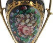 Grand vase en métal émaillé bleu de four