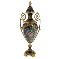 Grand vase en métal émaillé bleu de four