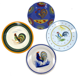 QUIMPER - COQS - Lot de 4 assiettes en f