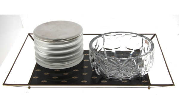 Plateau de service vintage en verre et m