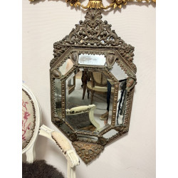 Miroir à parecloses XIXème en laiton tra