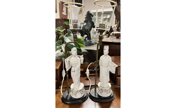 CHINE - Deux pieds de lampe composés d'u