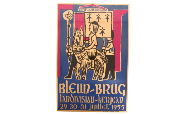 BRETAGNE - Affiche BLEUN-BRUG illustrée 