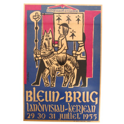 BRETAGNE - Affiche BLEUN-BRUG illustrée 