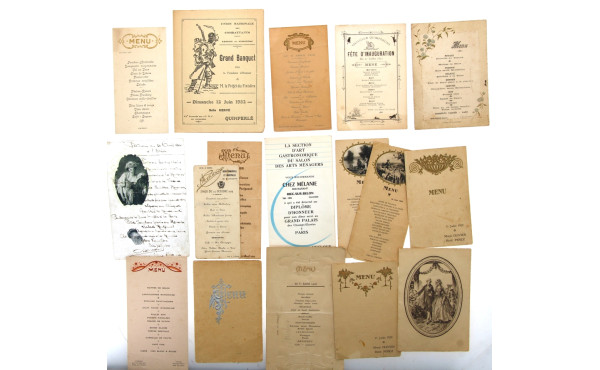 Lot de menus de restaurant anciens, fin 