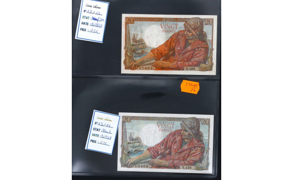 Lot de 2 billets 20 fr 1947 et 1948 avec