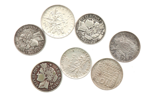 7 monnaies argent XIXe Xxe (2 fr NIII186