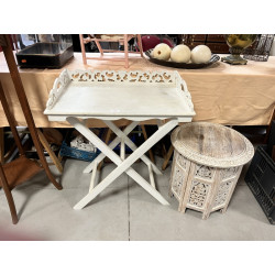Table pliante en bois peint en blanc, av
