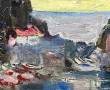 Ecole Slave Xxème "Côte rocheuse", huile