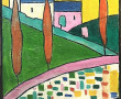 THEO (Xxème) "Paysage aux cyprès", huile
