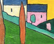 THEO (Xxème) "Paysage aux cyprès", huile
