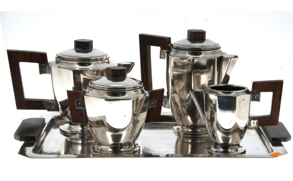 Service thé-café en métal argenté et pal
