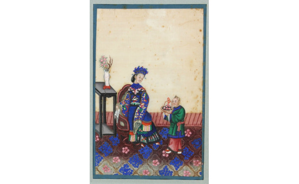 CHINE fin XIXème "Scène d'intérieur", go
