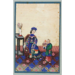 CHINE fin XIXème "Scène d'intérieur", go