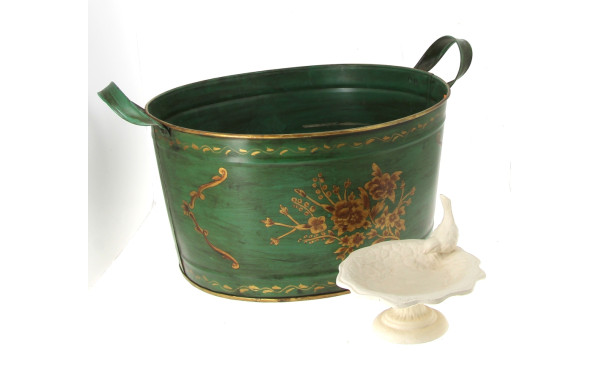 Grand pot jardinière à anses en tôle ver
