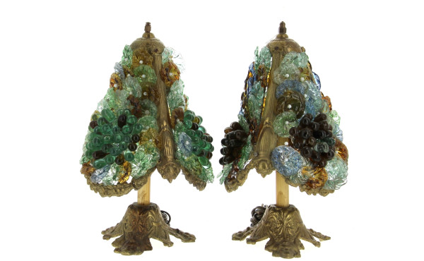 Paire de lampes en bronze doré et verre 