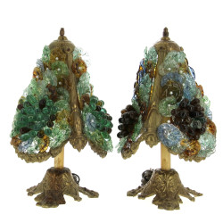 Paire de lampes en bronze doré et verre 
