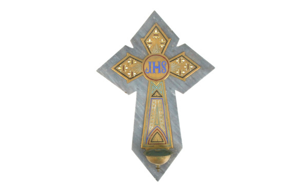 Crucifix en marbre gris et cuivre émaill