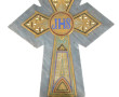 Crucifix en marbre gris et cuivre émaill