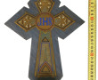 Crucifix en marbre gris et cuivre émaill