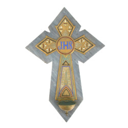 Crucifix en marbre gris et cuivre émaill