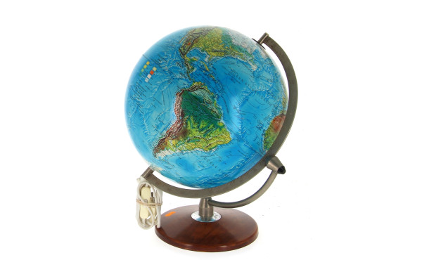 Globe terrestre éclairant base en bois,
