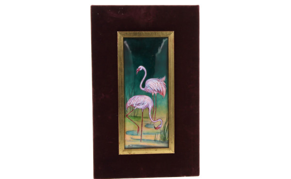 LIMOGES - "Flamants roses", plaque en ém