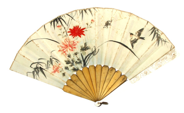 Eventail asiatique en soie peintre à déc