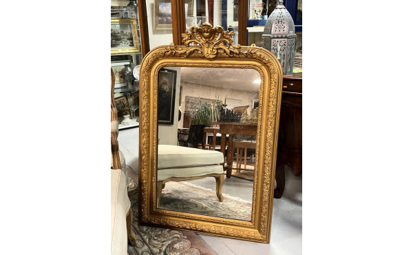 Miroir ancien de style rocaille, redoré,