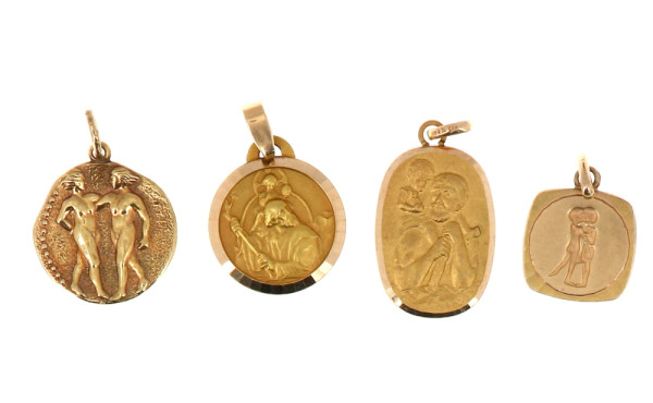 Lot de 4 médaille en plaqué or : St Chri