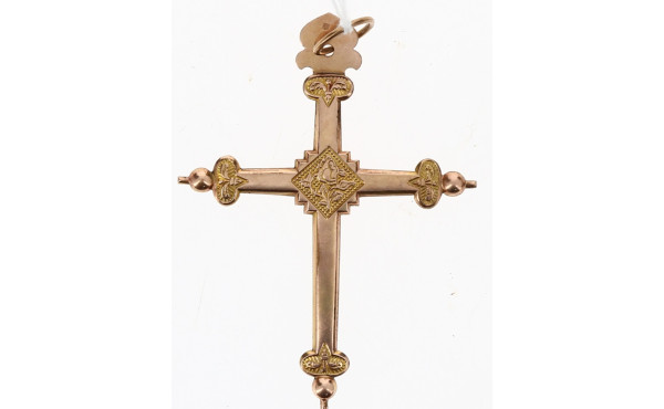 Pendentif croix ancien en plaqué or, H 9
