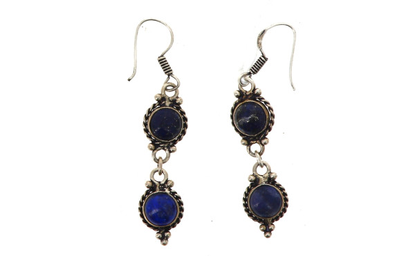 Paire de BO pendantes en argent et lapis