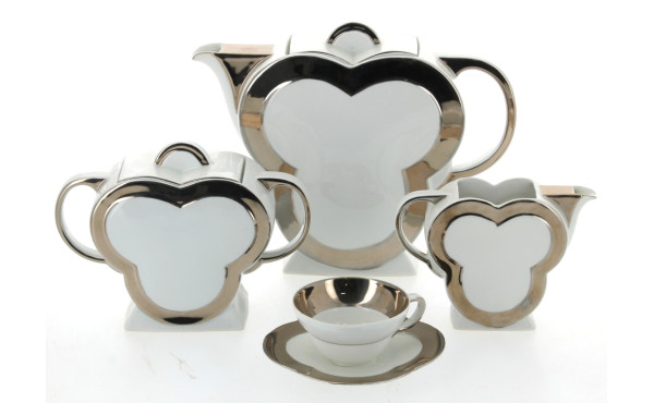 Service à café ART DECO en porcelaine bl