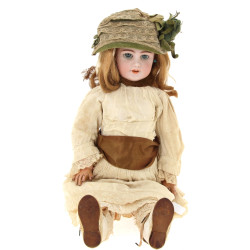 Poupée ancienne tête porcelaine, yeux bl