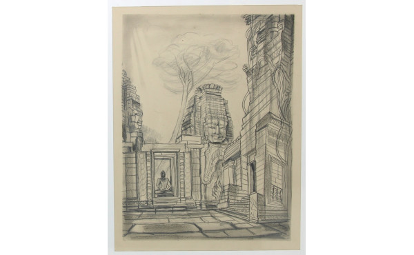 Ecole Xxème "Paysage à Angkor", dessin à