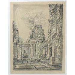 Ecole Xxème "Paysage à Angkor", dessin à