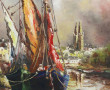 Ecole Française Xxème "Voiliers amarrés 