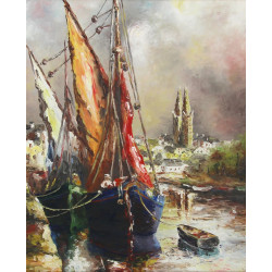Ecole Française Xxème "Voiliers amarrés 