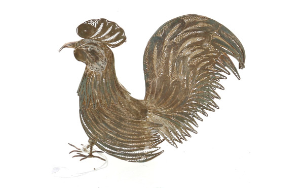 Coq décoratif en argent, poids 109,90 gr