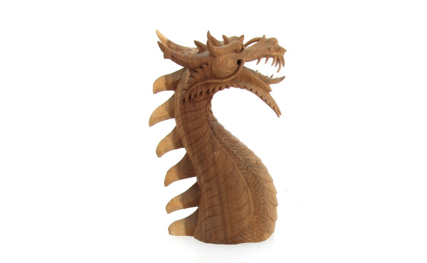 Tête de dragon en bois sculpté, H 24 cm