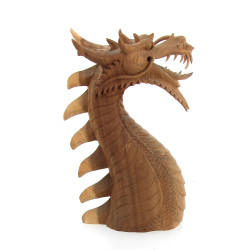 Tête de dragon en bois sculpté, H 24 cm