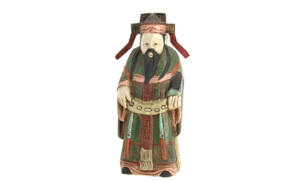 Statuette chinoise en bois sculpté polyc