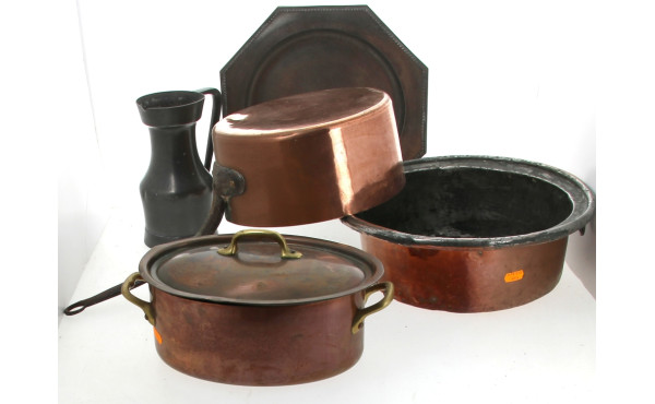 Lot de 3 cuivres (récipient creux, casse